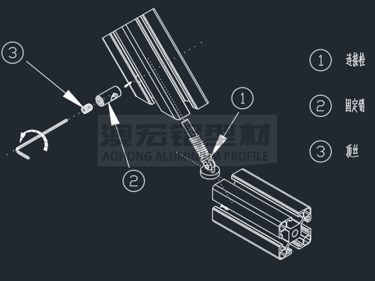 工业铝型材斜角连接销连接