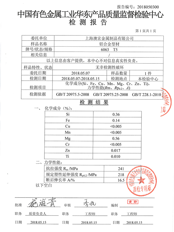 澳宏有色金属检测报告